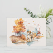 Carte Conception de chien d'automne à l'aquarelle - Akit (Debout devant)