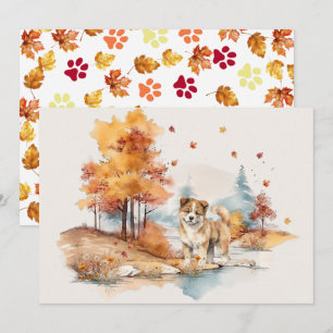 Carte Conception de chien d'automne à l'aquarelle - Akit