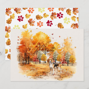 Carte Conception de chien d'automne à l'aquarelle - Beag