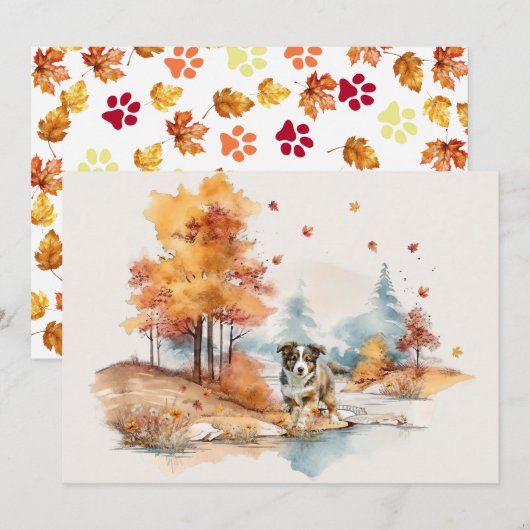 Carte Conception de chien d'automne à l'aquarelle - Berg (Devant / Derrière)