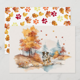 Carte Conception de chien d'automne à l'aquarelle - Berg