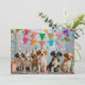Carte Conception de fête d'anniversaire de chiots mignon (Debout devant)