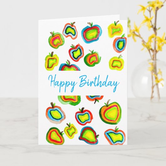 Carte Conception de fruit d'aquarelle pomme funky (Fleur jaune)