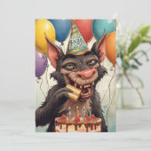 Carte Conception de gâteau d'anniversaire drôle de diabl (Debout devant)