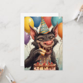 Carte Conception de gâteau d'anniversaire drôle de diabl (Devant/Arrière en situation)