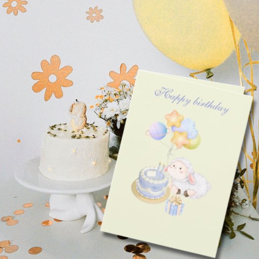 Carte Conception de joyeux anniversaire agneau pastel fa