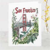 Carte Conception de l'aquarelle du pont du Golden Gate d (Fleur jaune)