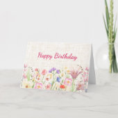 Carte Conception de lin fleuri pastel doux pour annivers (Devant)