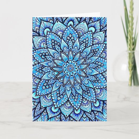 Carte Conception de mandala au crayon de couleur bleue, (Devant)