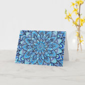 Carte Conception de mandala au crayon de couleur bleue J (Fleur jaune)