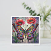 Carte Conception de vitrail papillon fleur de pavot (Debout devant)