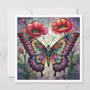 Carte Conception de vitrail papillon fleur de pavot