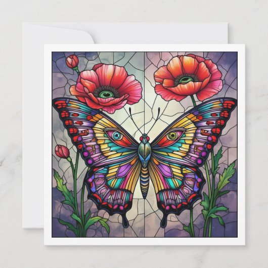 Carte Conception de vitrail papillon fleur de pavot (Devant)
