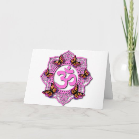 Carte Conception mandala ohm rose avec papillons Monarch (Devant)