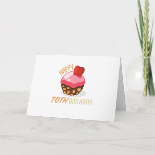 Carte Conception mignonne d'anniversaire 70 ans avec gât (Devant)