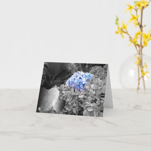 Carte Conception noire et blanche de fleurs bleues vides (Fleur jaune)