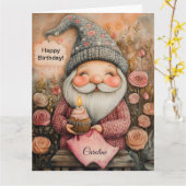 Carte Conception personnalisable Gnome Anniversaire (Fleur jaune)