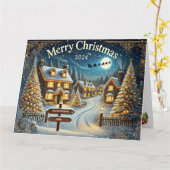 Carte Conception personnalisée de village de Noël neigeu (Fleur jaune)