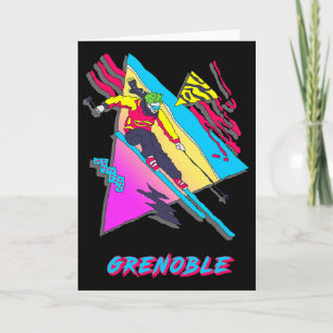 Carte Conception vibrante de ski avec texte Grenoble Ski
