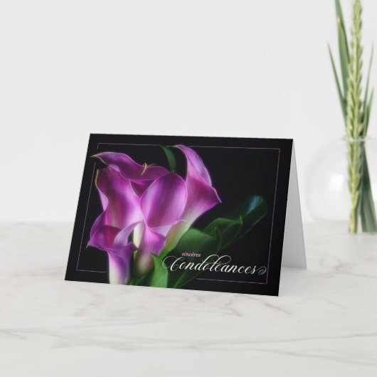Carte Condoleances françaises avec Calla Lillies violet (Devant)