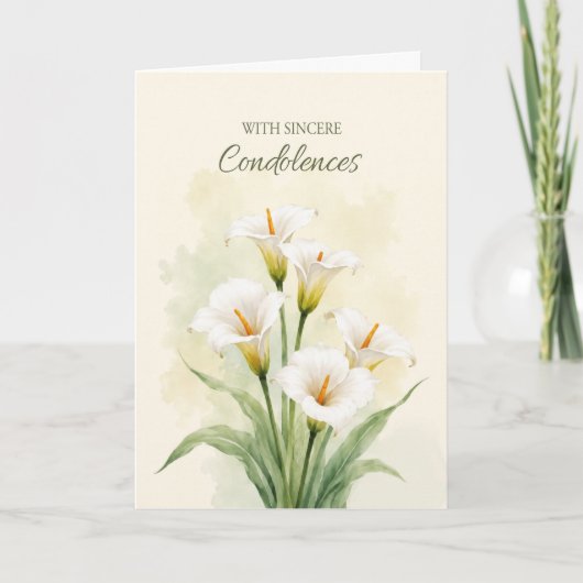 Carte Condoléances professionnelles lys calla blancs (Devant)