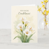Carte Condoléances professionnelles lys calla blancs (Fleur jaune)