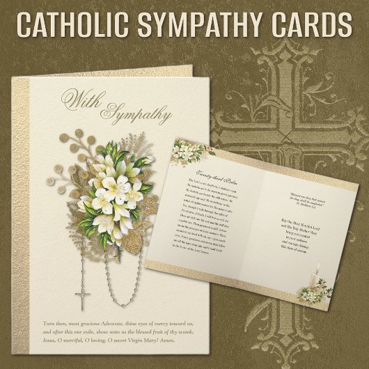 Carte Condolence de sympathie catholique Rosaire floral