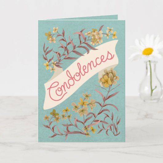 Carte Condolences Aqua Soft Pastel Floral Banner Card (Petite plante)