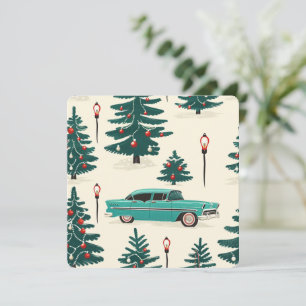 Carte Conduite de Noël Turquoise du Milieu du Siècle