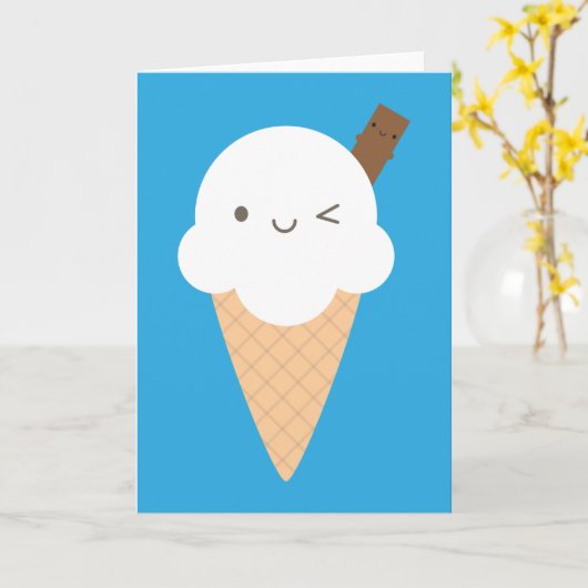 Carte Cone de crème glacée Kawaii (Fleur jaune)