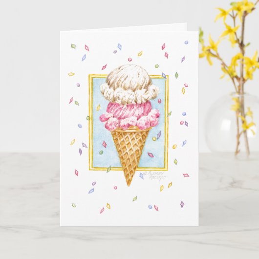 Carte Cone de glace à deux planches d'anniversaire (Fleur jaune)