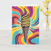 Carte Cône de glace d'anniversaire Art Pop Psychédélique (Fleur jaune)
