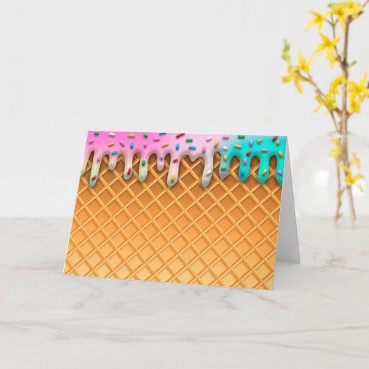Carte Cône Gaufré Rose avec Glaçage de Crème Glacée et D (Fleur jaune)