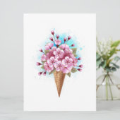 Carte Cône rose Sakura crème glacée gaufre (Debout devant)