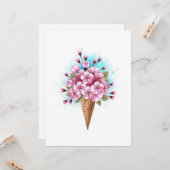 Carte Cône rose Sakura crème glacée gaufre (Devant/Arrière en situation)