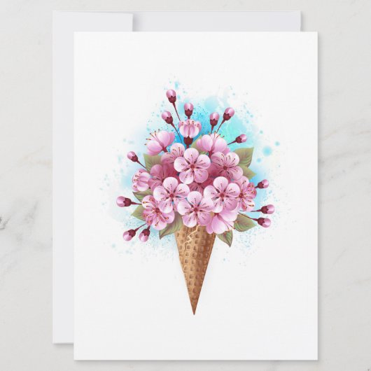 Carte Cône rose Sakura crème glacée gaufre (Devant)