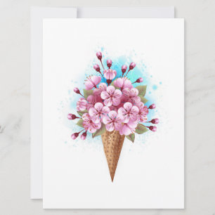 Carte Cône rose Sakura crème glacée gaufre