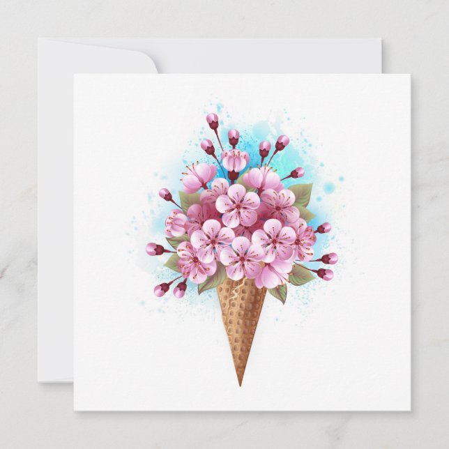 Carte Cône rose Sakura crème glacée gaufre (Devant)