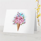 Carte Cône rose Sakura crème glacée gaufre (Fleur jaune)