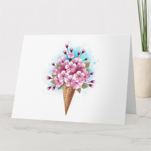 Carte Cône rose Sakura crème glacée gaufre (Devant)