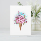 Carte Cône rose Sakura crème glacée gaufre (Debout devant)
