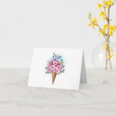 Carte Cône rose Sakura crème glacée gaufre (Fleur jaune)