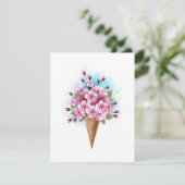 Carte Cône rose Sakura crème glacée gaufre (Debout devant)