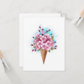 Carte Cône rose Sakura crème glacée gaufre (Devant/Arrière en situation)