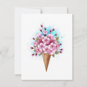 Carte Cône rose Sakura crème glacée gaufre