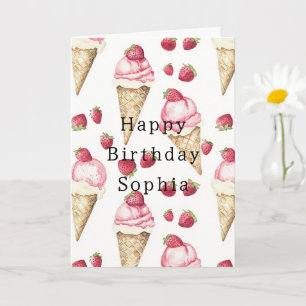 Carte Cônes de glace à la fraise Anniversaire