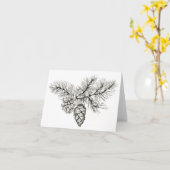 Carte Cônes de pin, illustration originale à l'encre et (Fleur jaune)