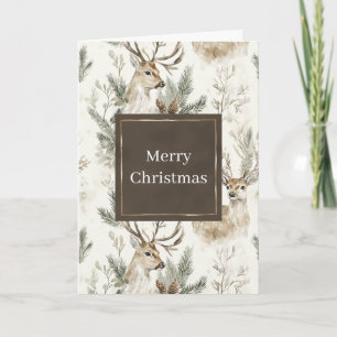 Carte Cônes de pin verts cerf Noël