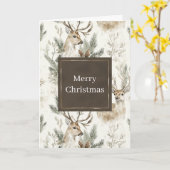 Carte Cônes de pin verts cerf Noël (Fleur jaune)