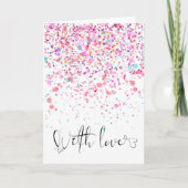 Carte Confetti coloré avec amour rose Anniversaire (Devant)